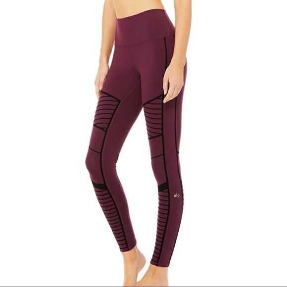 Alo flocked high waist leggings in plum size S - Picture 1 of 16